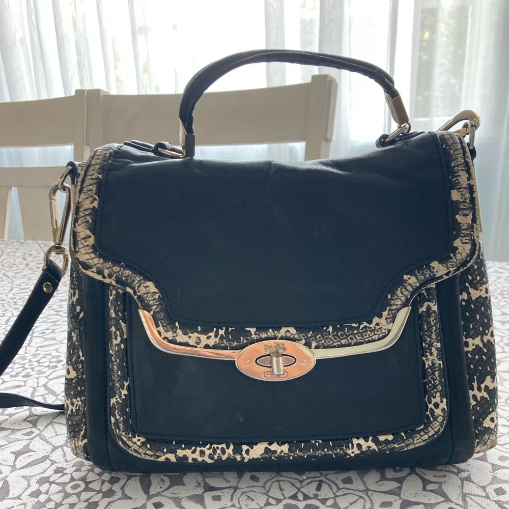 Black Leather and snake skin Coach Bag.